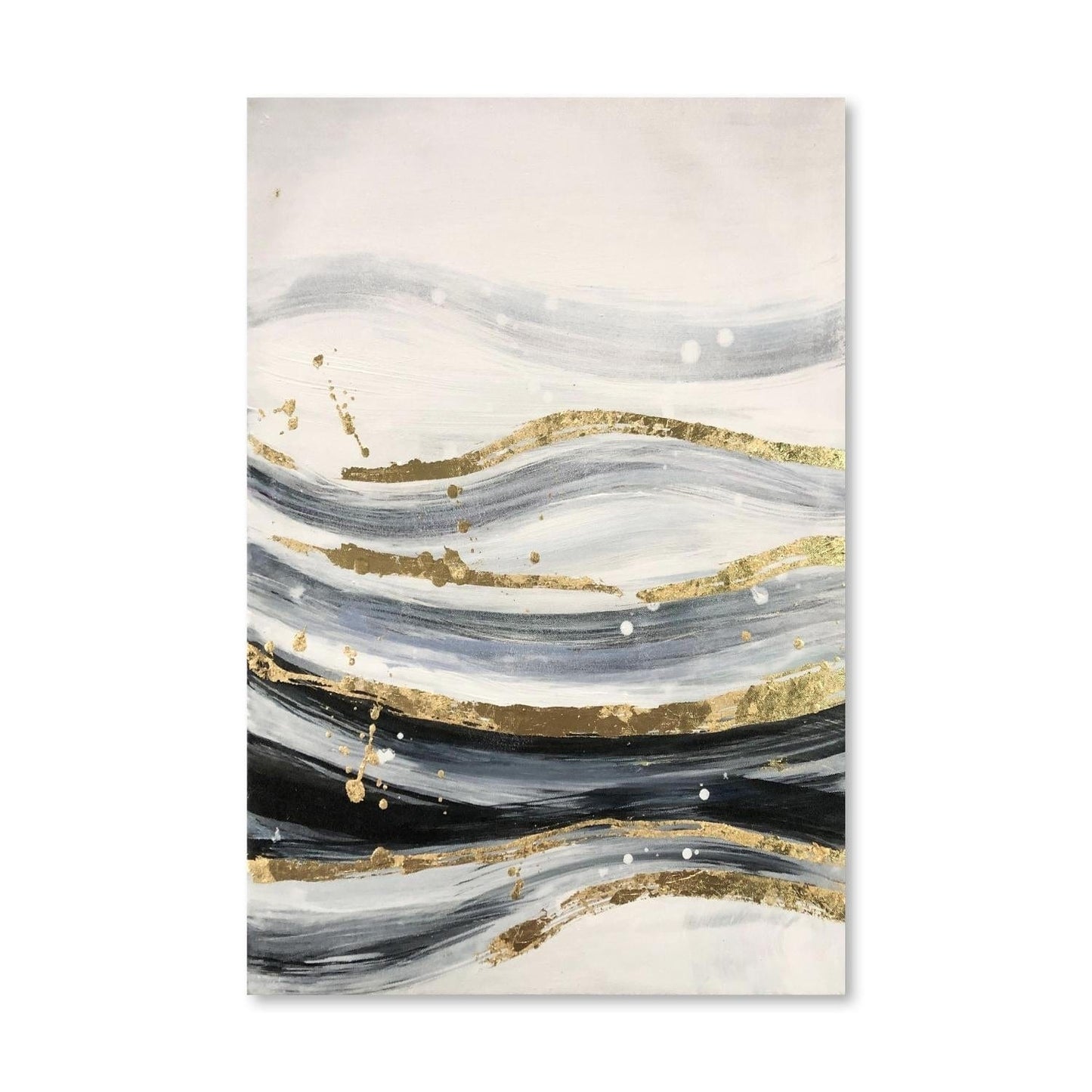 Elegant Waves of Gold and Black Abstract Oil Painting for Modern Home Decor
