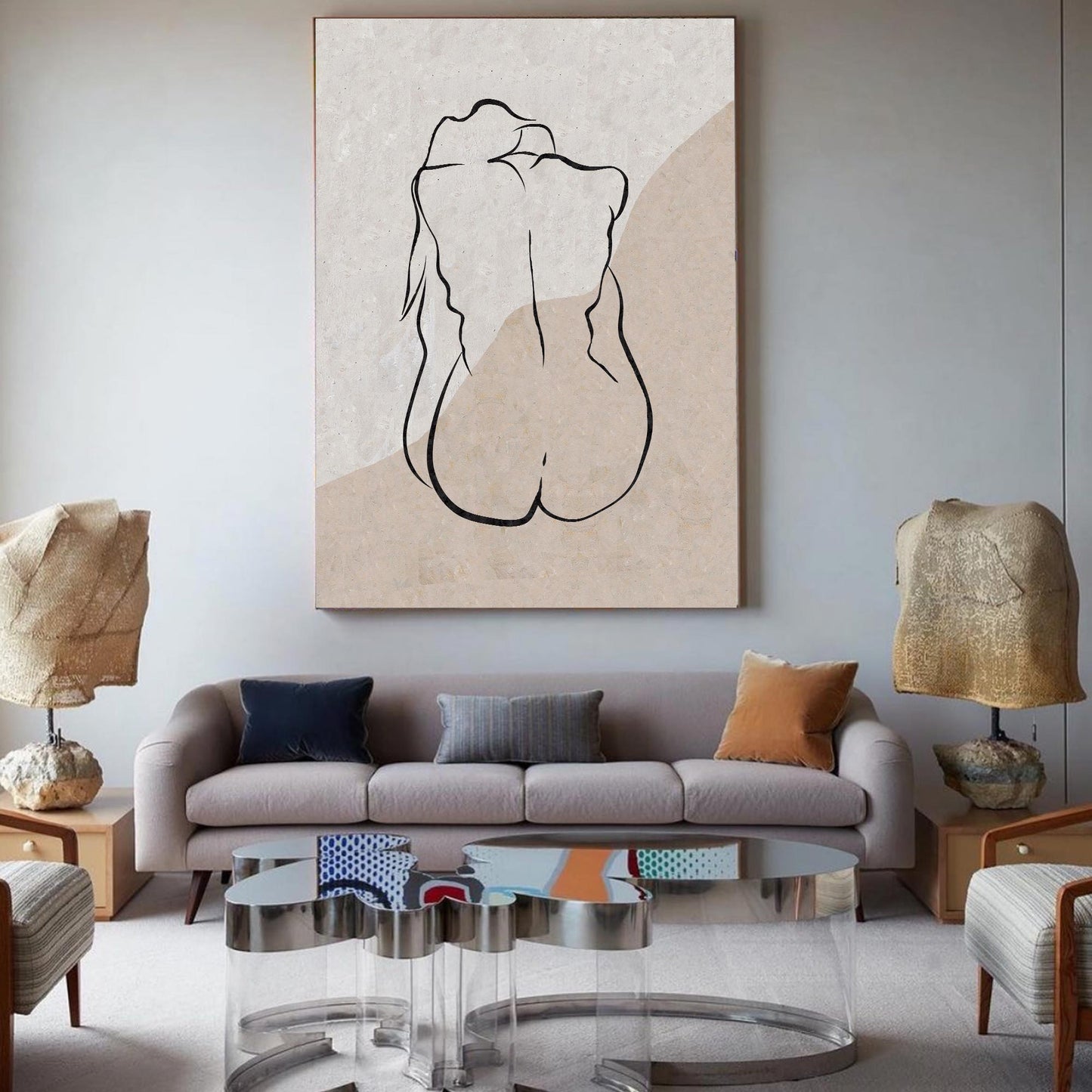 Elegant Beige Minimalist Abstract Oil Painting for Modern Home Décor