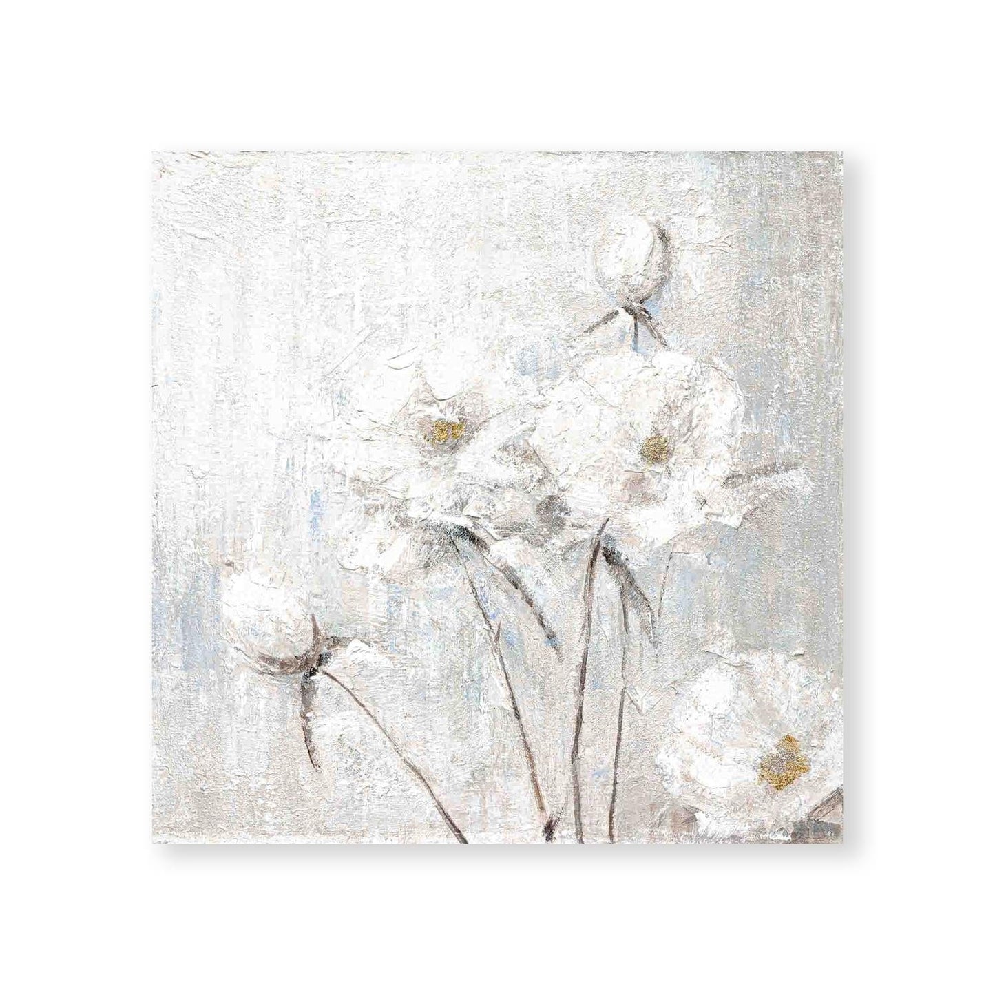 Elegant White Floral Oil Painting for Tranquil Home Decor