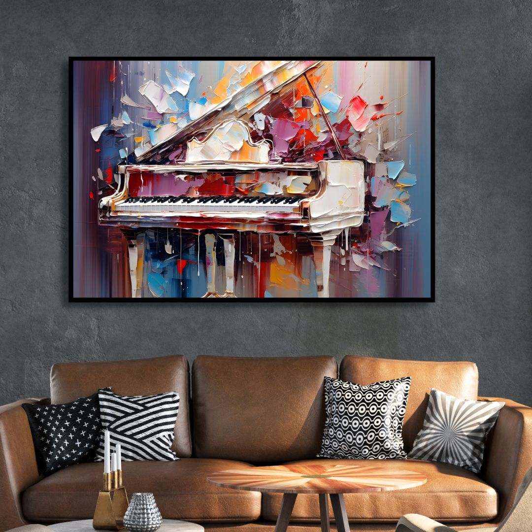 Colorful Abstract Grand Piano Oil Painting for Elegant Home Decor