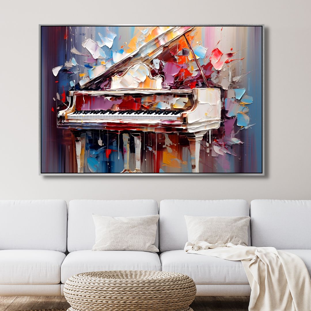 Colorful Abstract Grand Piano Oil Painting for Elegant Home Decor