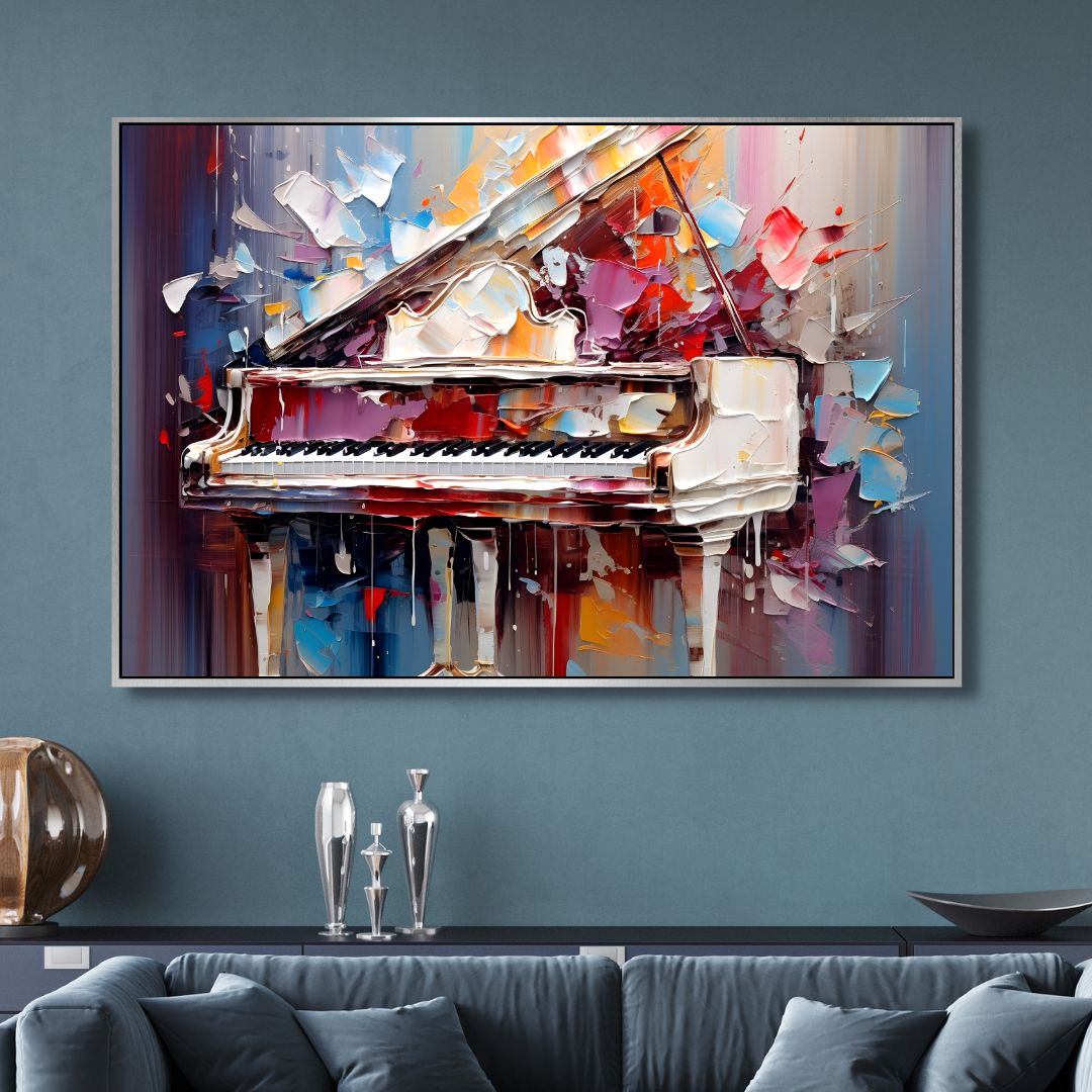 Colorful Abstract Grand Piano Oil Painting for Elegant Home Decor