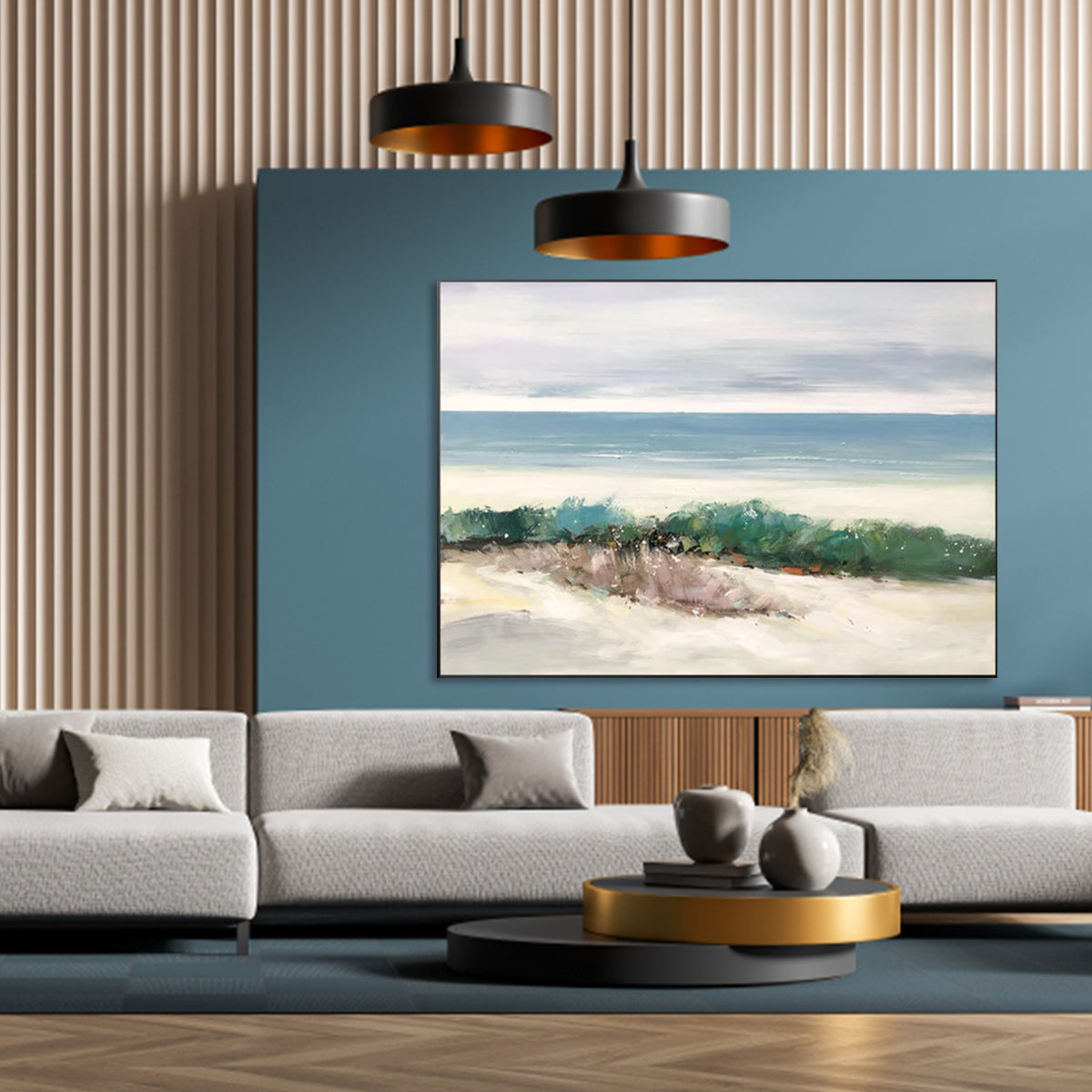 Serene Beachscape: Tranquil Waves and White Sands Oil Painting