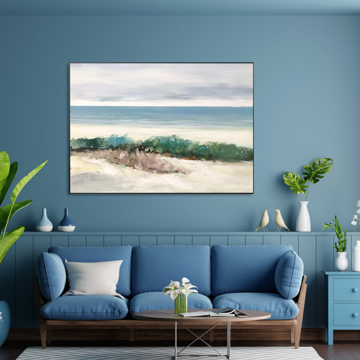 Serene Beachscape: Tranquil Waves and White Sands Oil Painting