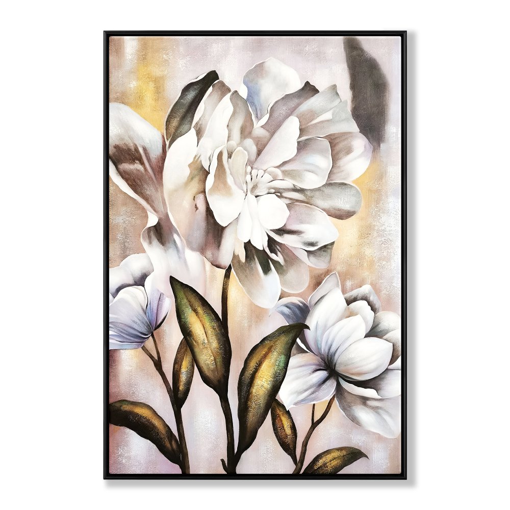 Elegant White Dandelion Floral Oil Painting for Modern Home Decor