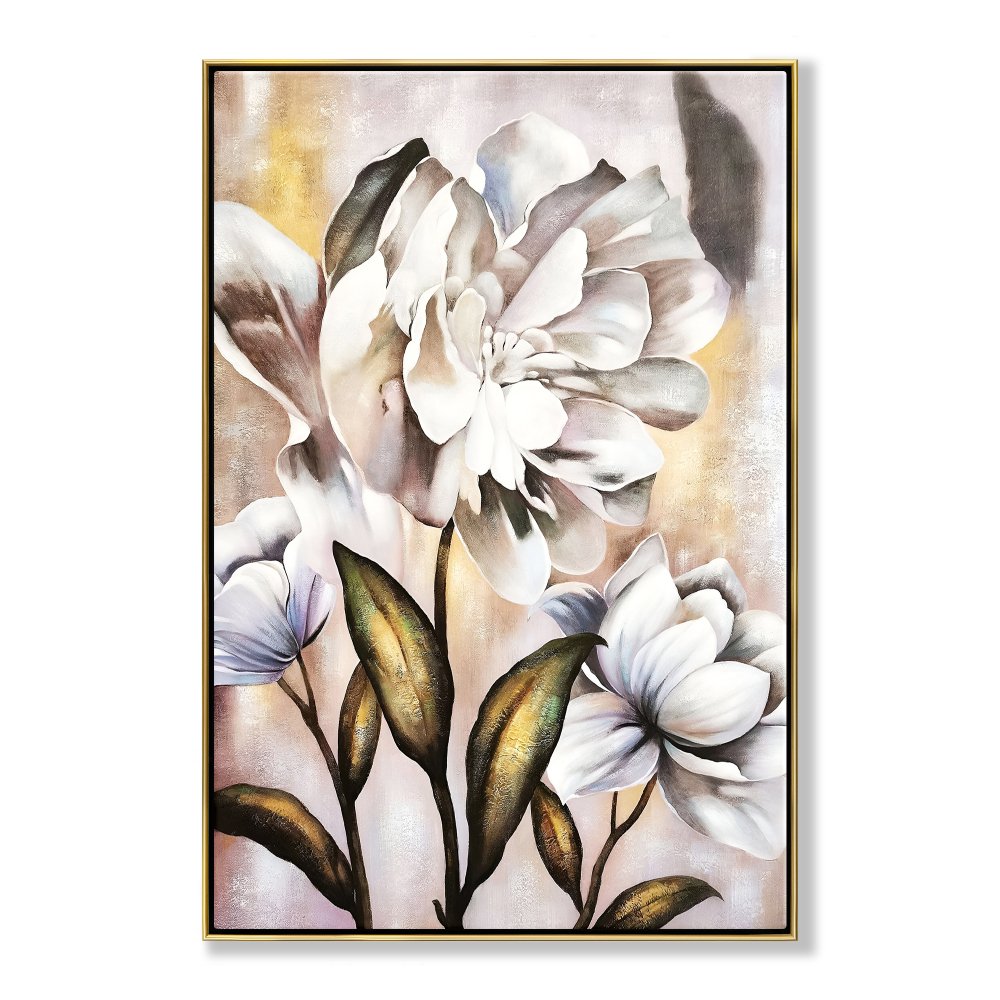 Elegant White Dandelion Floral Oil Painting for Modern Home Decor