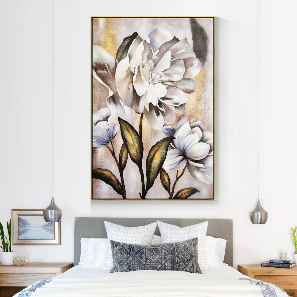 Elegant White Dandelion Floral Oil Painting for Modern Home Decor