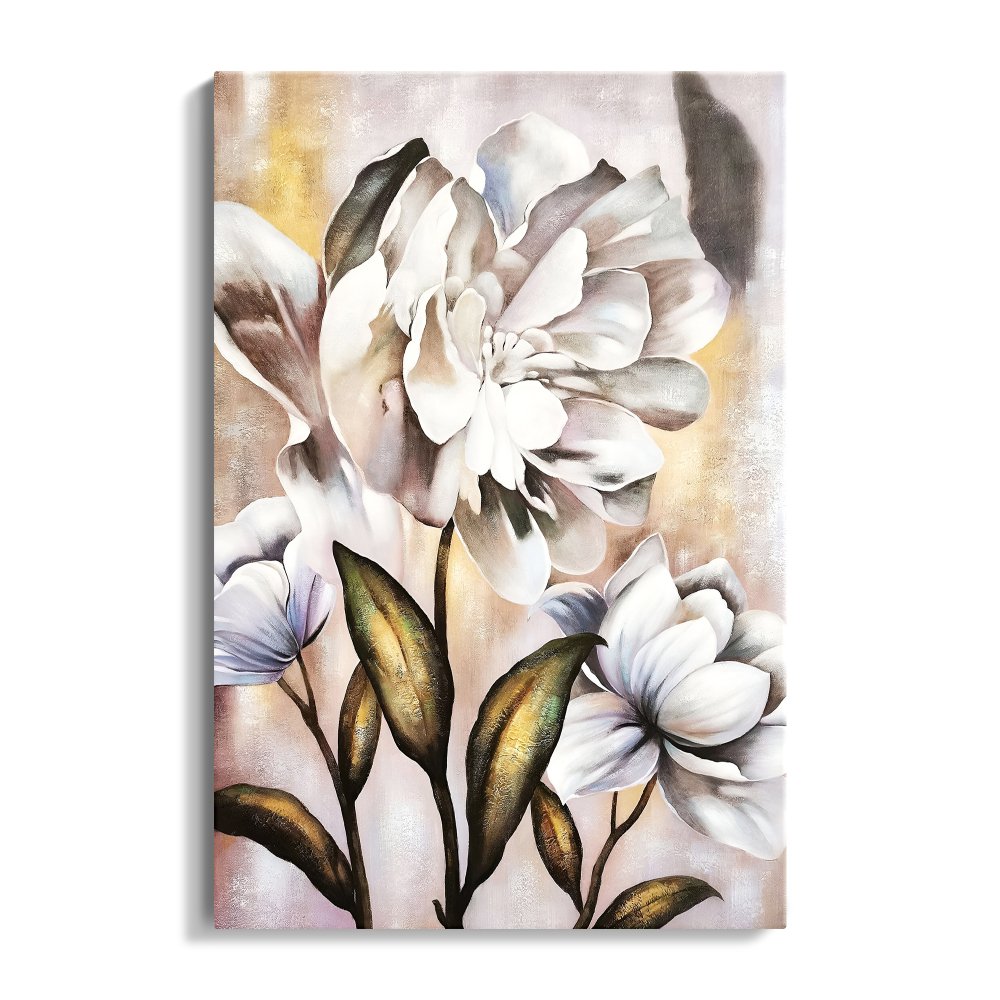 Elegant White Dandelion Floral Oil Painting for Modern Home Decor