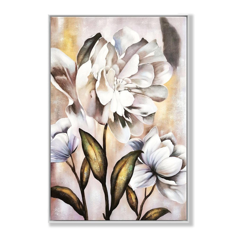 Elegant White Dandelion Floral Oil Painting for Modern Home Decor