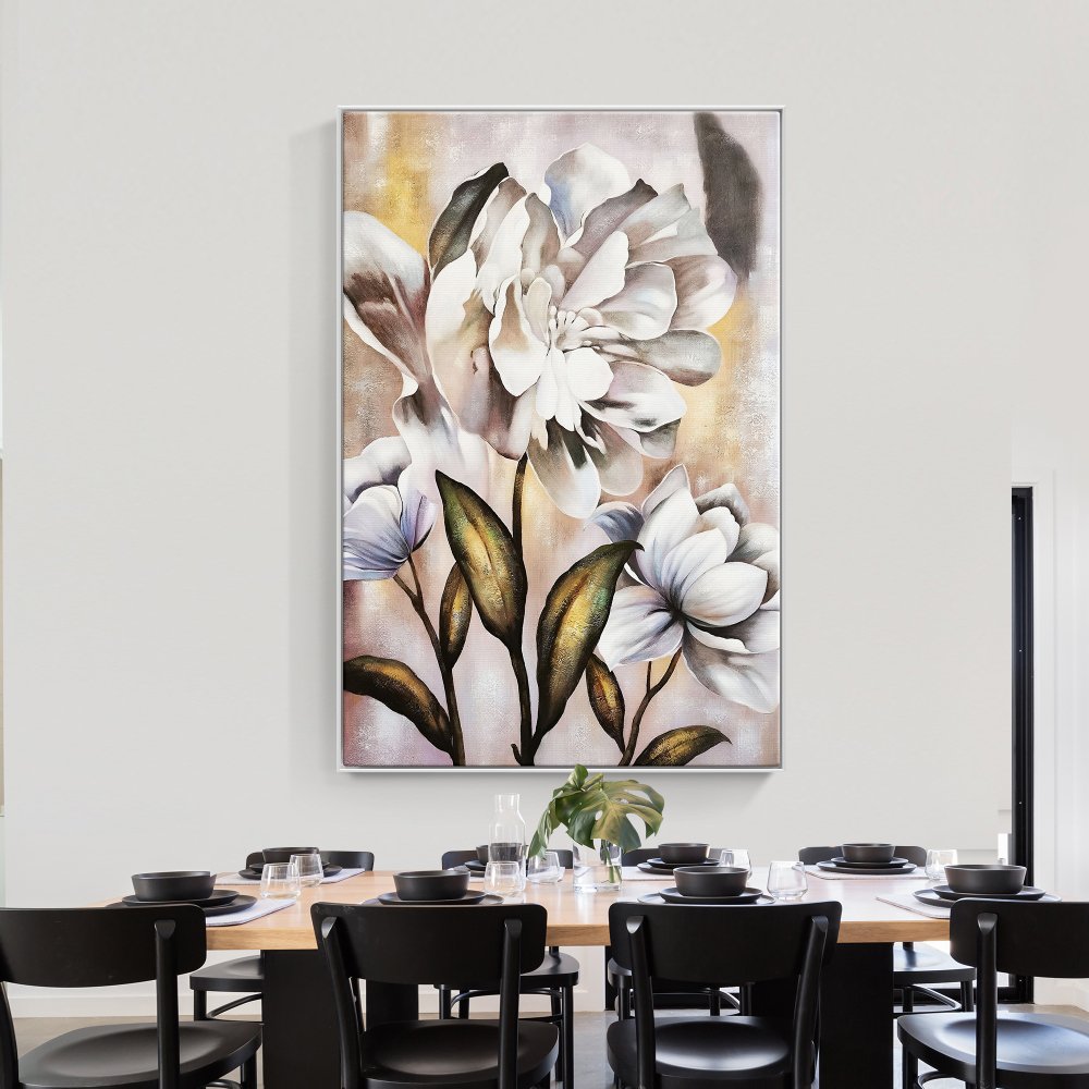 Elegant White Dandelion Floral Oil Painting for Modern Home Decor
