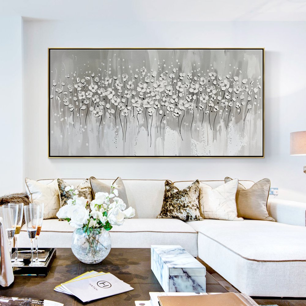 Elegant White Floral Oil Painting for Modern Home Decor