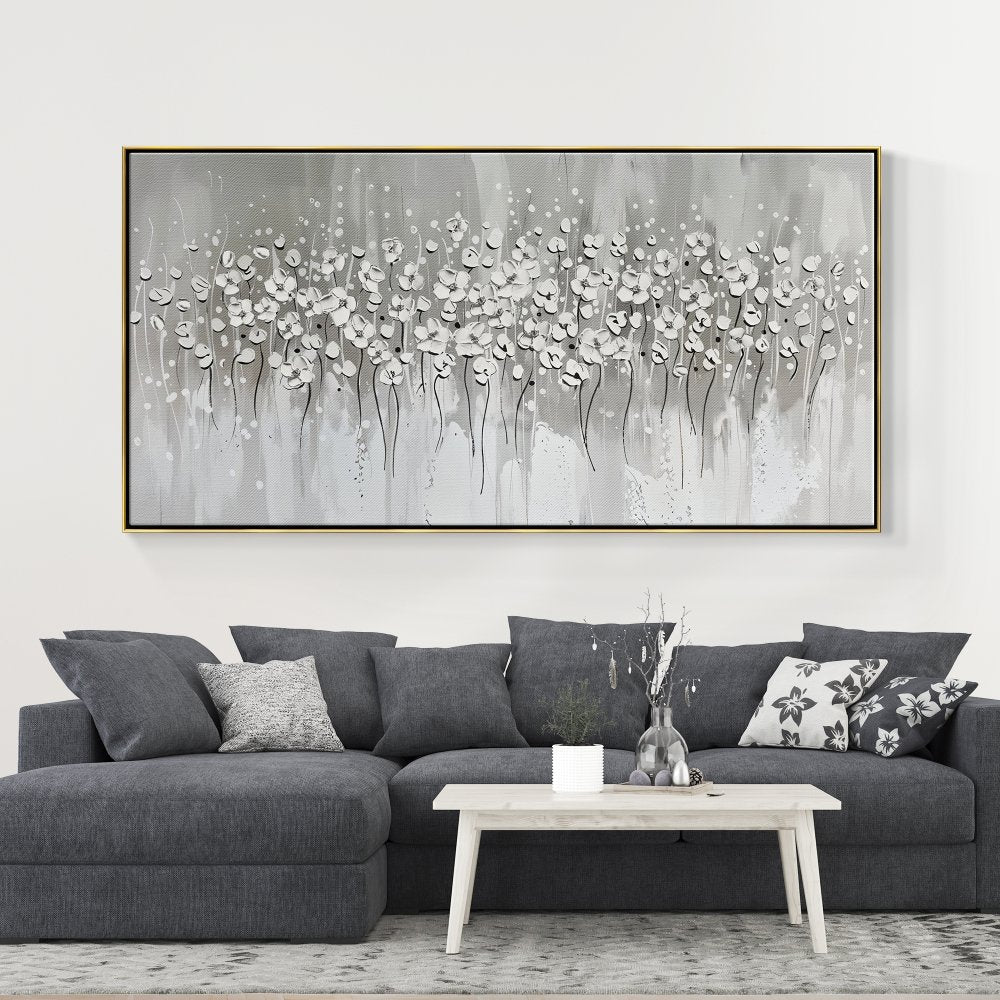 Elegant White Floral Oil Painting for Modern Home Decor