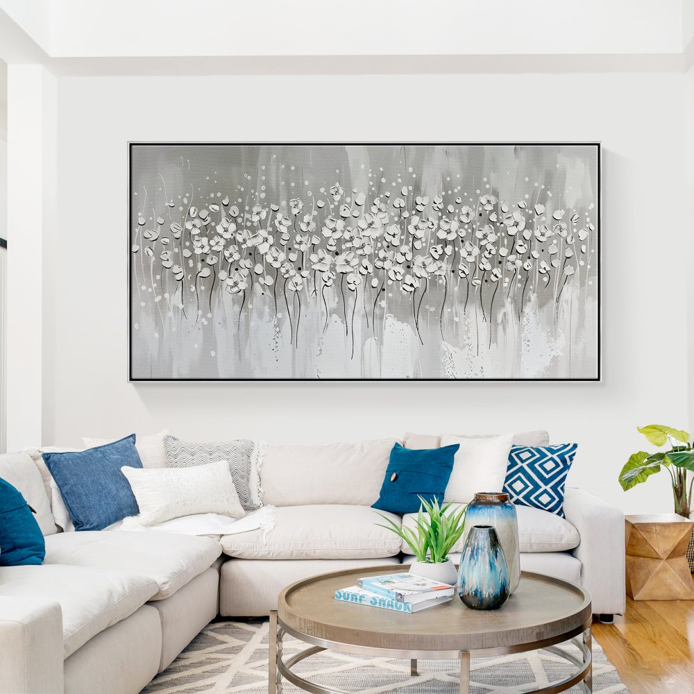 Elegant White Floral Oil Painting for Modern Home Decor