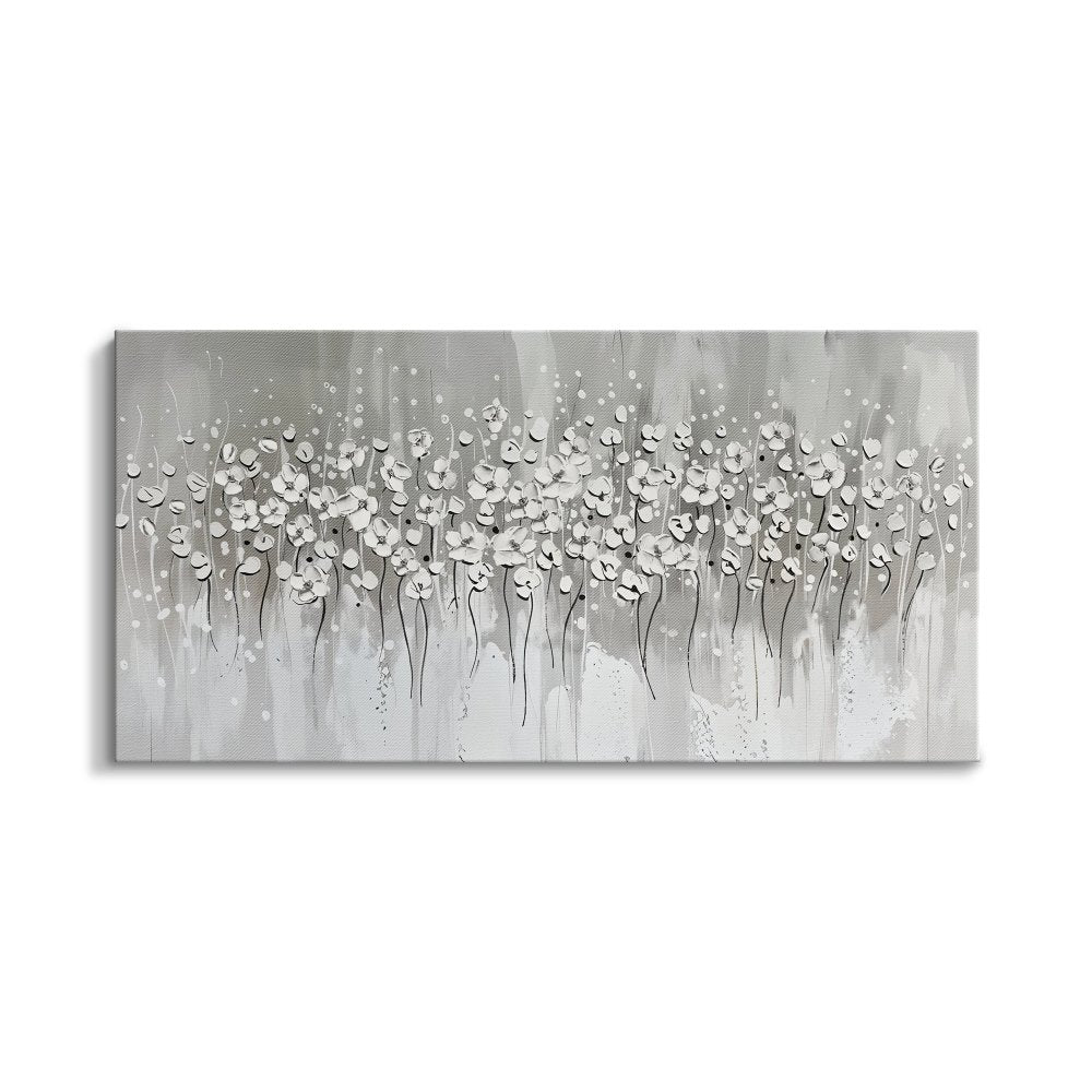 Elegant White Floral Oil Painting for Modern Home Decor