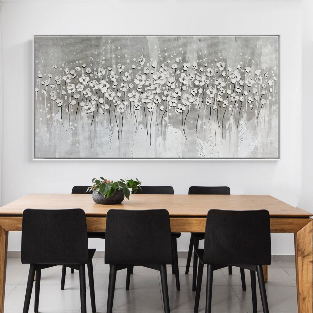 Elegant White Floral Oil Painting for Modern Home Decor