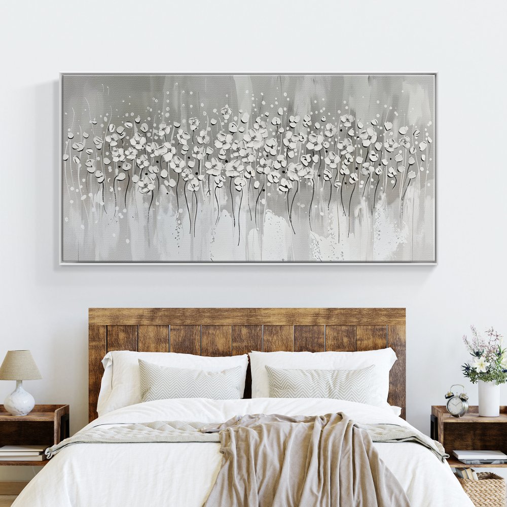 Elegant White Floral Oil Painting for Modern Home Decor