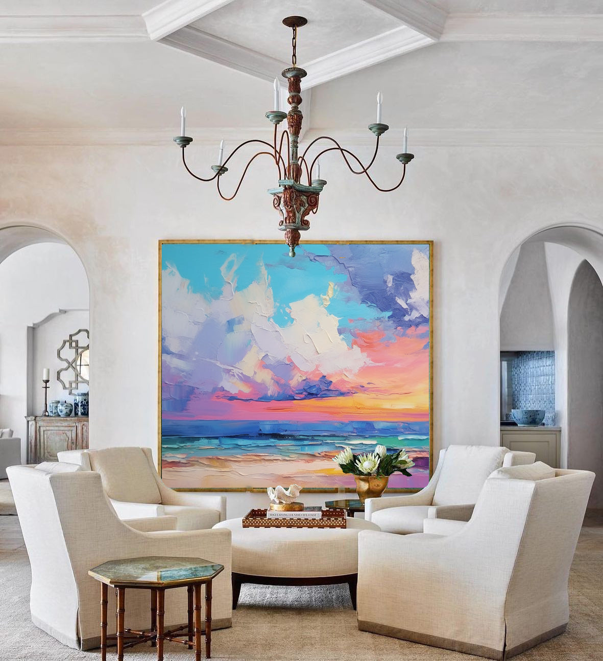Vibrant Coastal Sunset Oil Painting for Home Decor