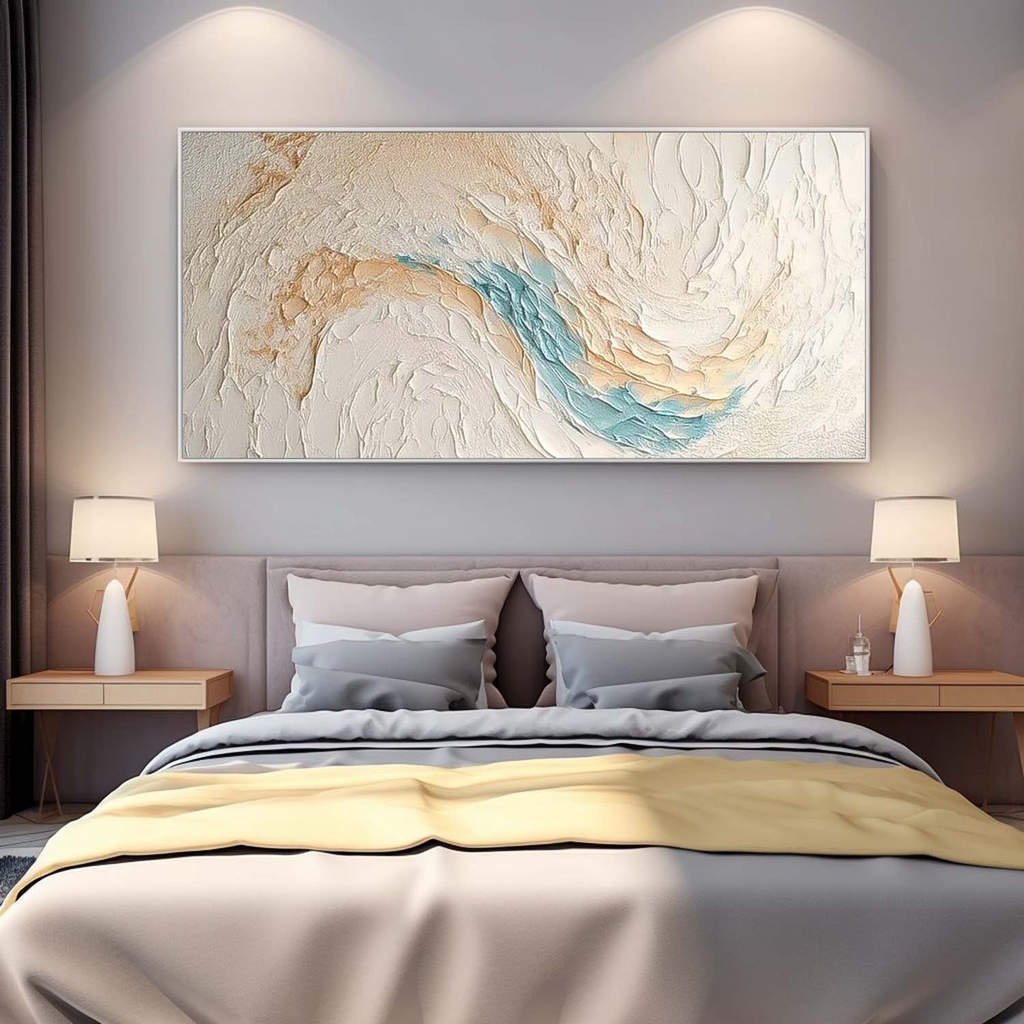 Coastal Serenity: Abstract Oil Painting of Beach Waves and Ocean Tones