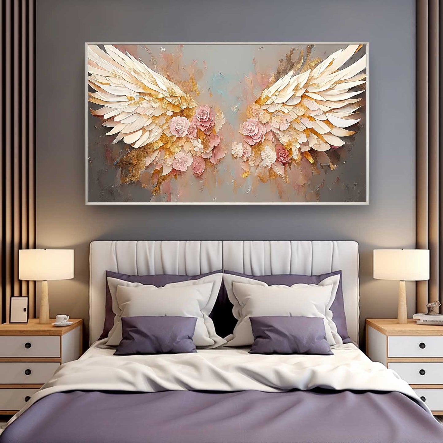 Elegant Floral Wings Oil Painting for Home Decor and Wall Art