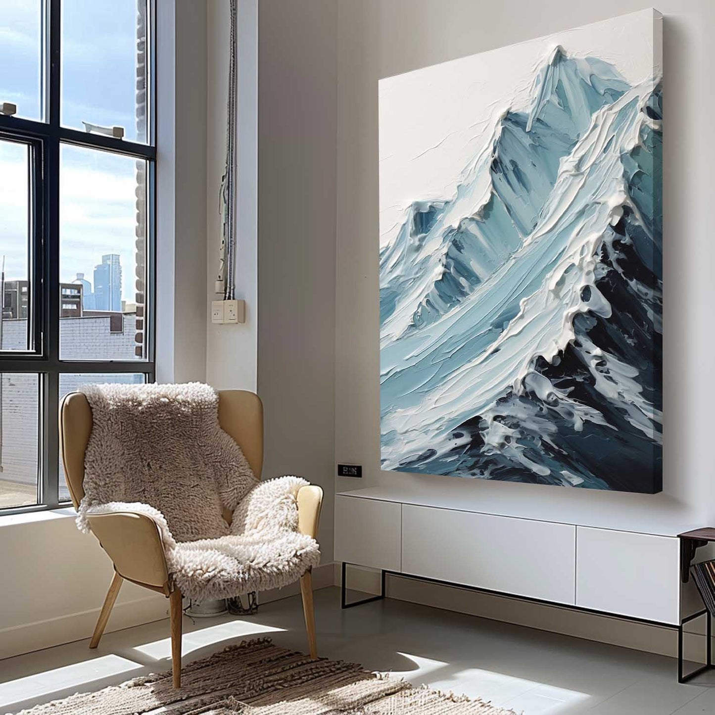 Majestic Mountain Waves Oil Painting for Coastal and Nature Enthusiasts