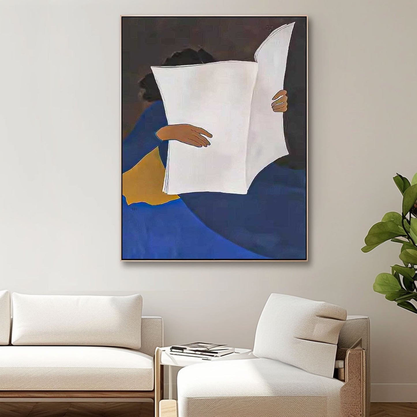 Colorful Abstract Oil Painting of a Person Holding a Blank Canvas