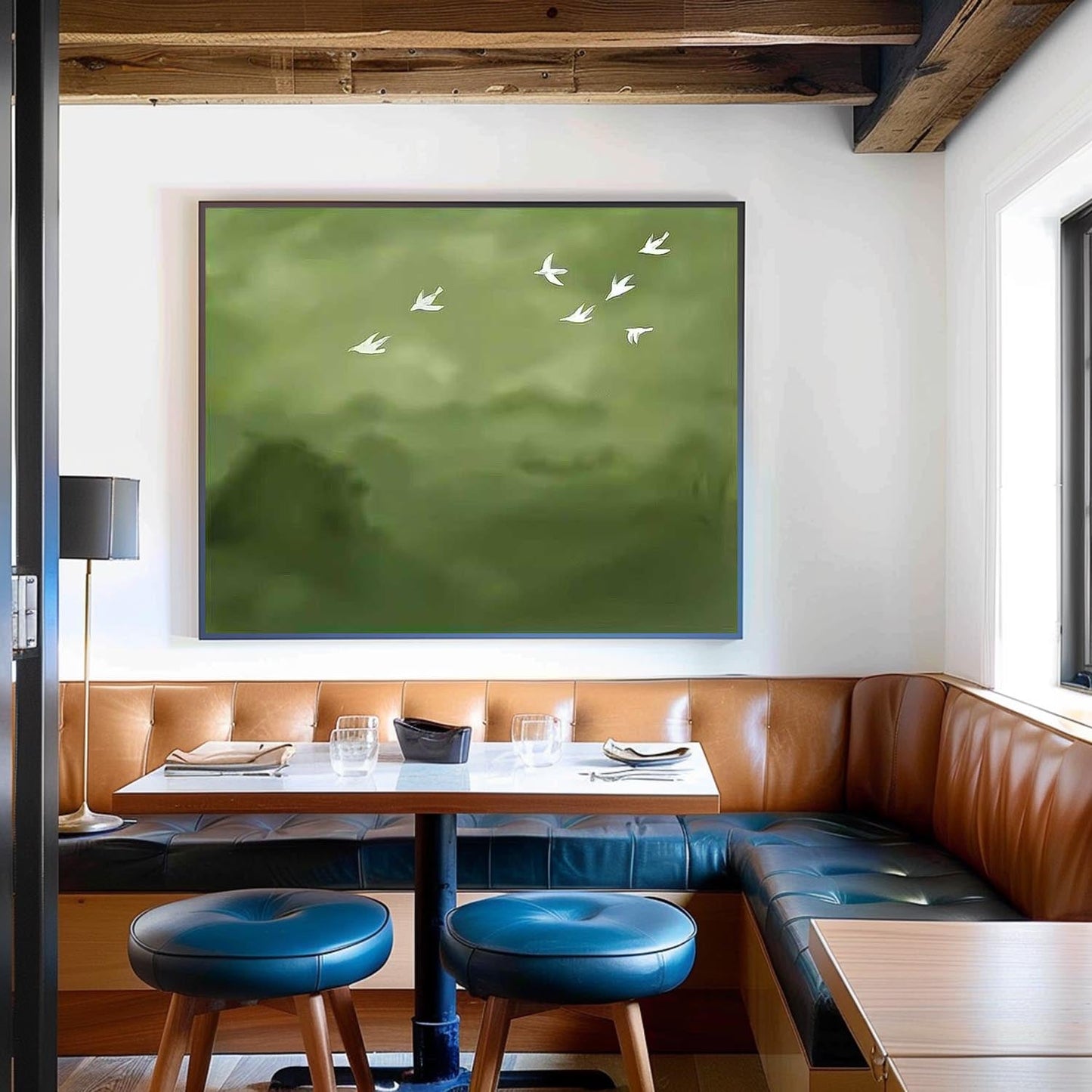 Serene Birds in Flight: Elegant Minimalist Oil Painting for Tranquil Home Decor