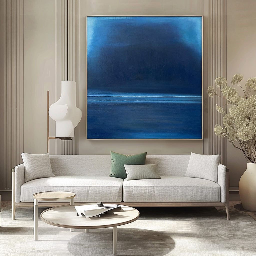 Serene Blue Abstract Oil Painting for Modern Minimalist Home Decor