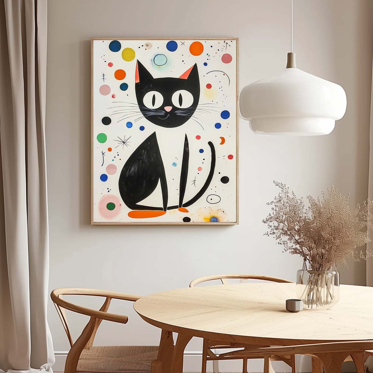 Charming Black Cat Oil Painting with Colorful Abstract Background