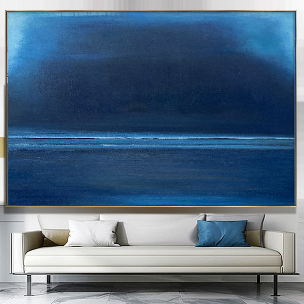 Tranquil Blue Minimalist Oil Painting for Serene Home Decor