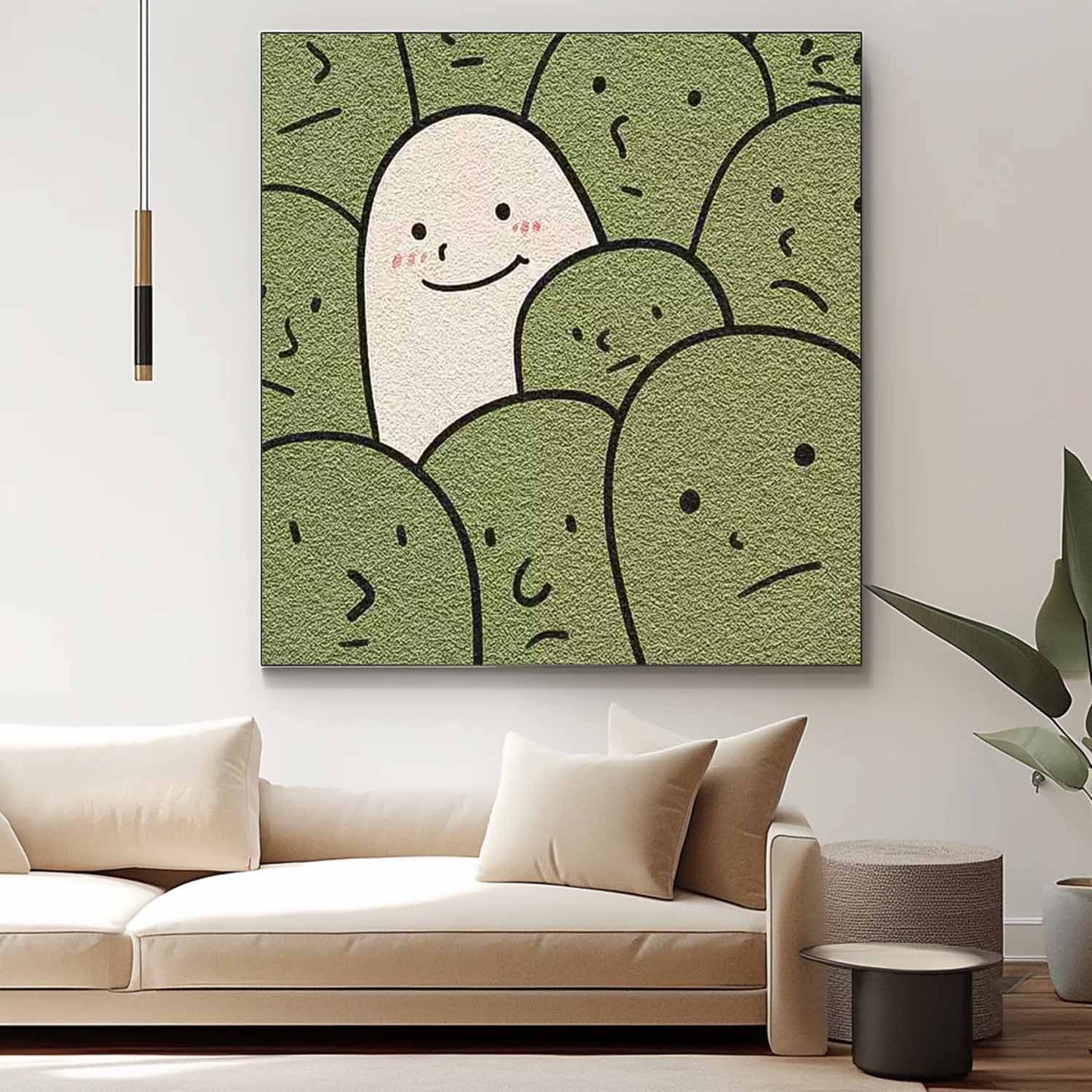 Unique Minimalist Oil Painting of Happy Character in a Crowd