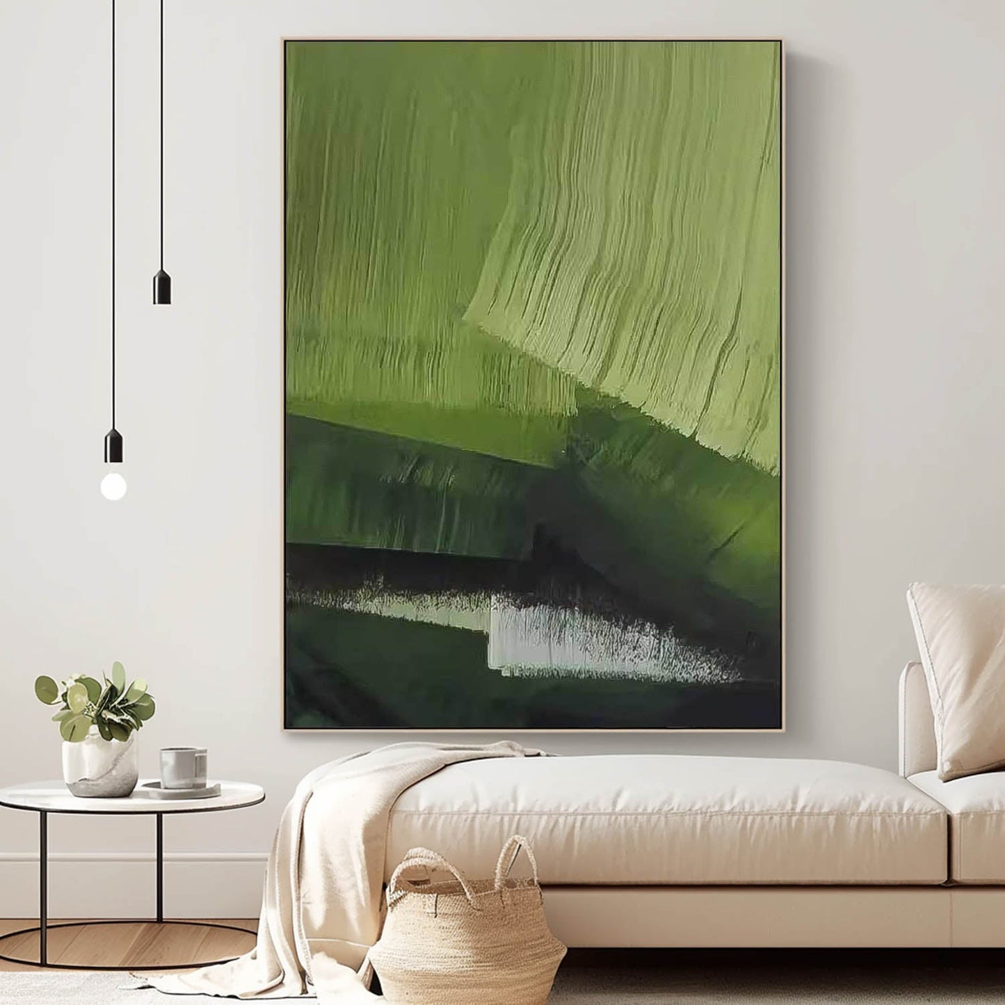 Modern Minimalist Green Abstract Oil Painting for Contemporary Home Decor