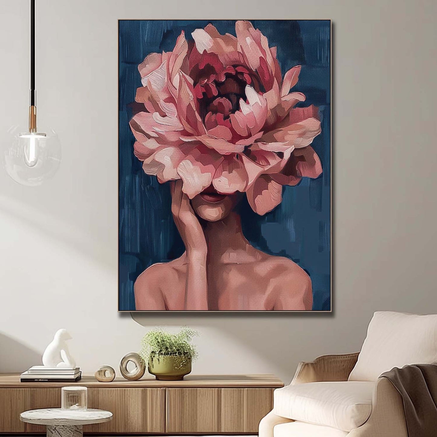 Floral Fantasy: Elegant Oil Painting of Woman with Flower Face