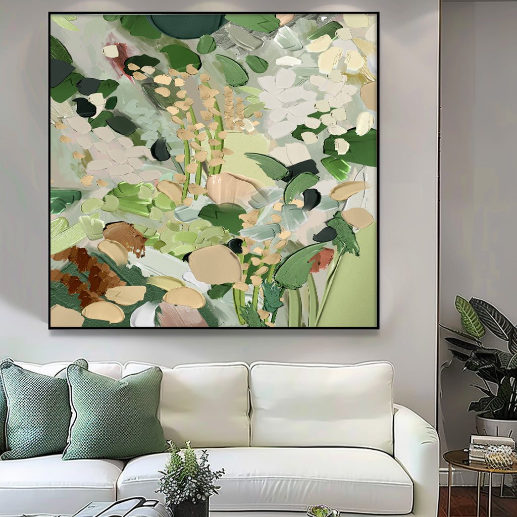 Delicate Floral Oil Painting for Elegant Home Decor in Soft Green Tones