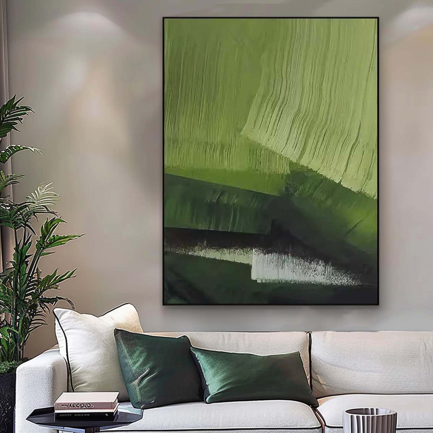 Modern Minimalist Green Abstract Oil Painting for Contemporary Home Decor