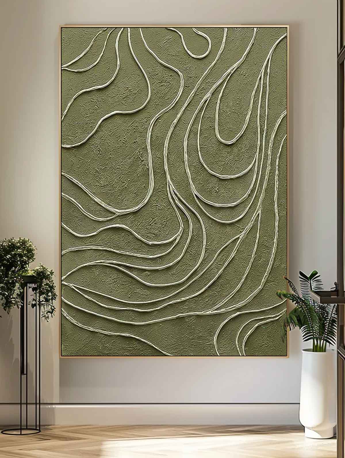 Abstract Green Textured Oil Painting for Modern Minimalist Home Decor