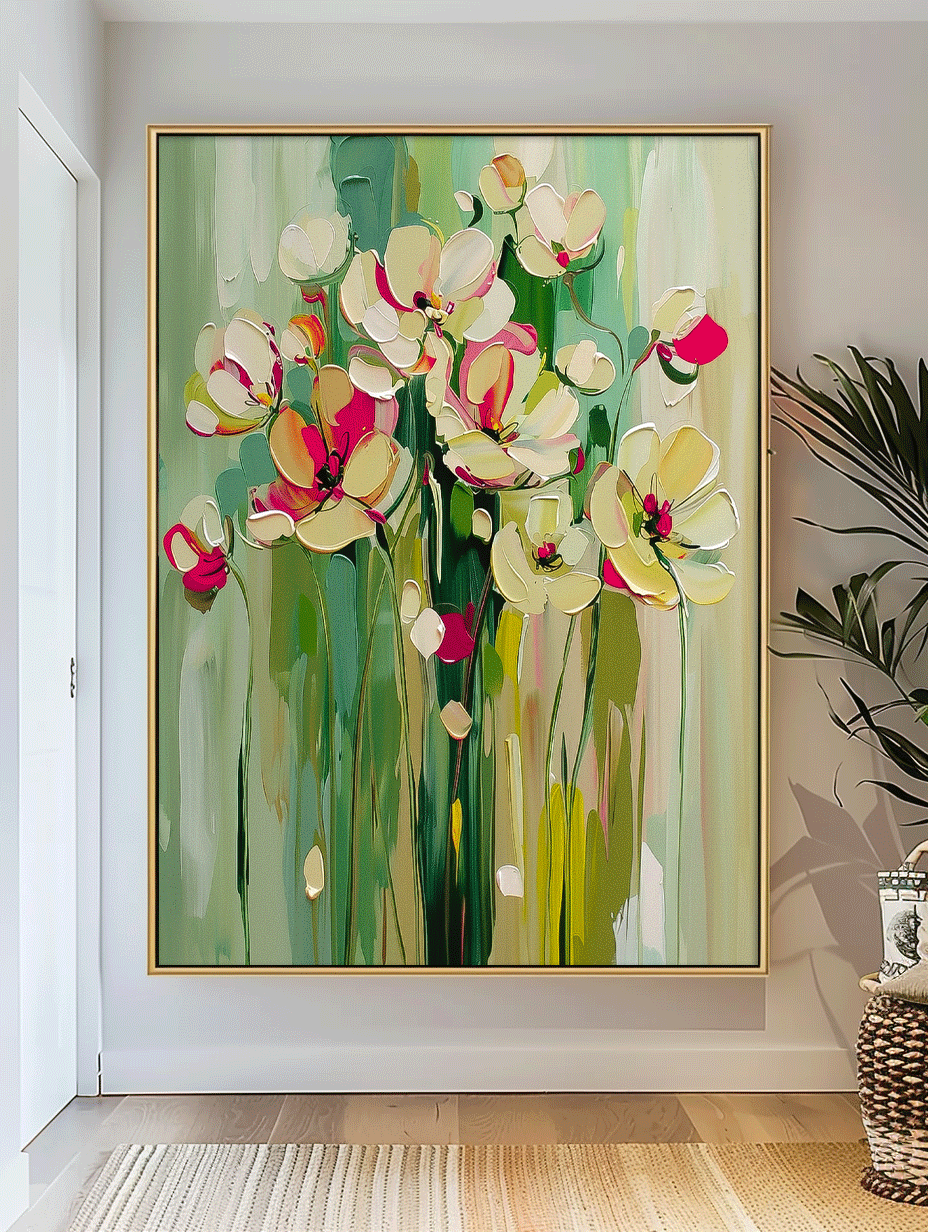 Vibrant Floral Oil Painting for Modern Home Decor and Art Lovers