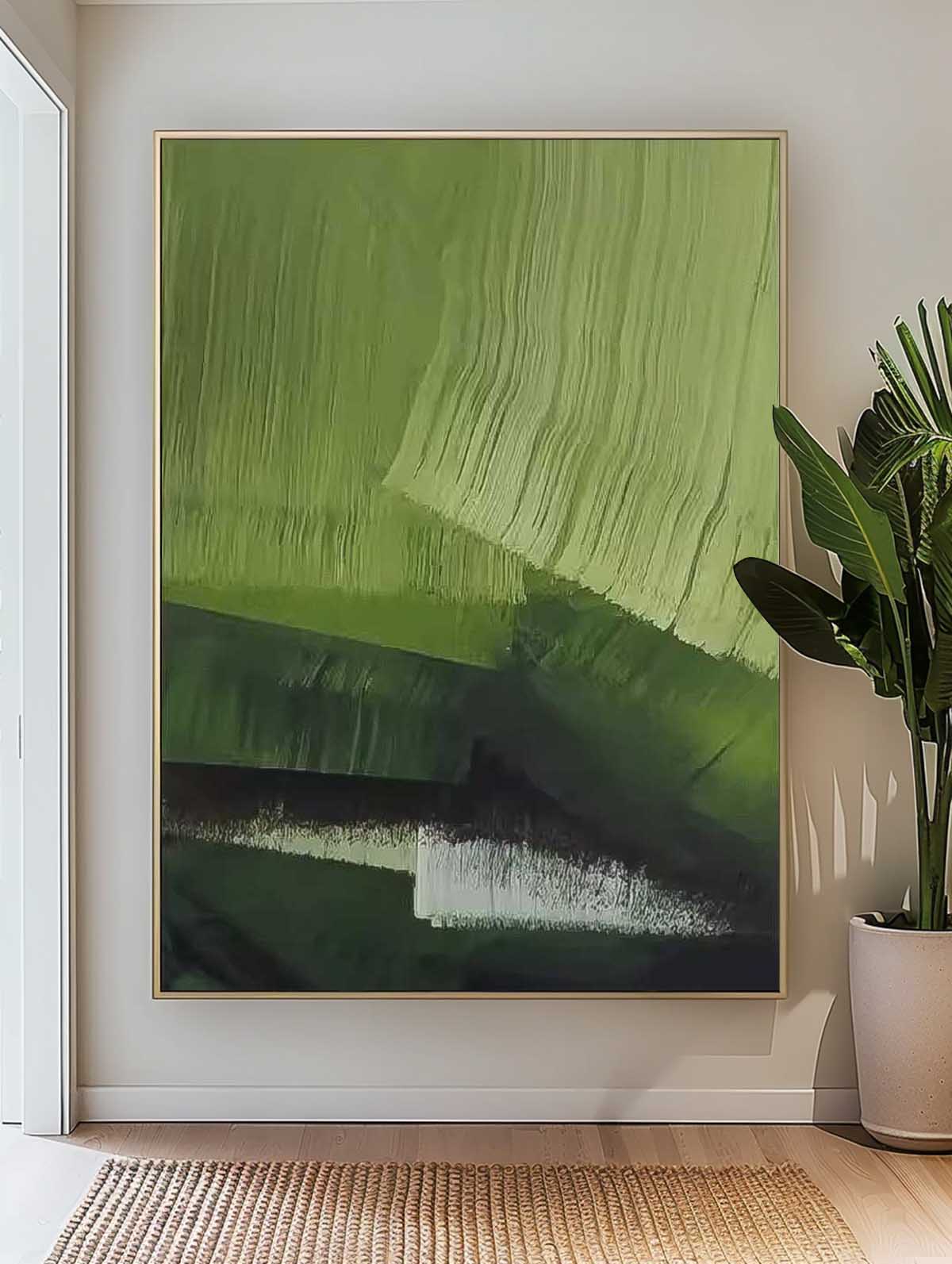 Modern Minimalist Green Abstract Oil Painting for Contemporary Home Decor