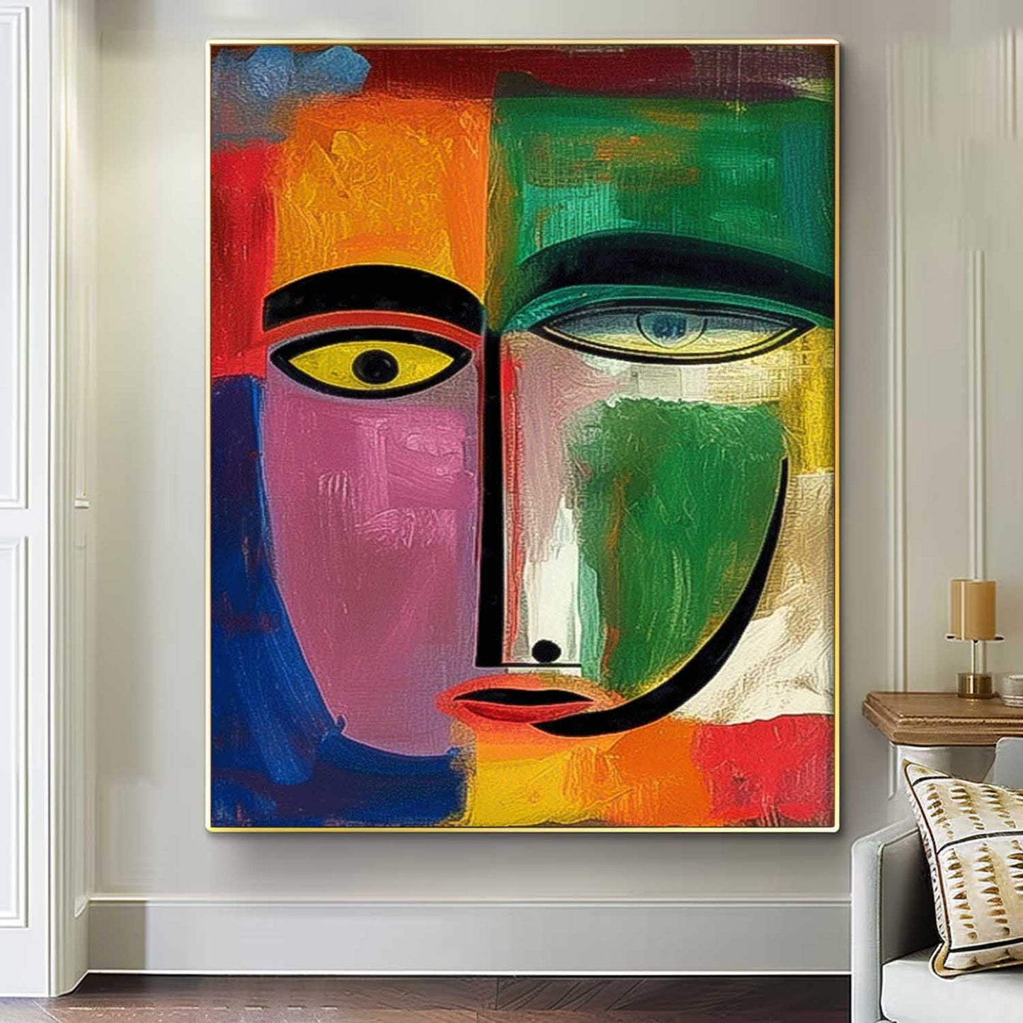 Abstract Colorful Face Oil Painting for Modern Home Décor