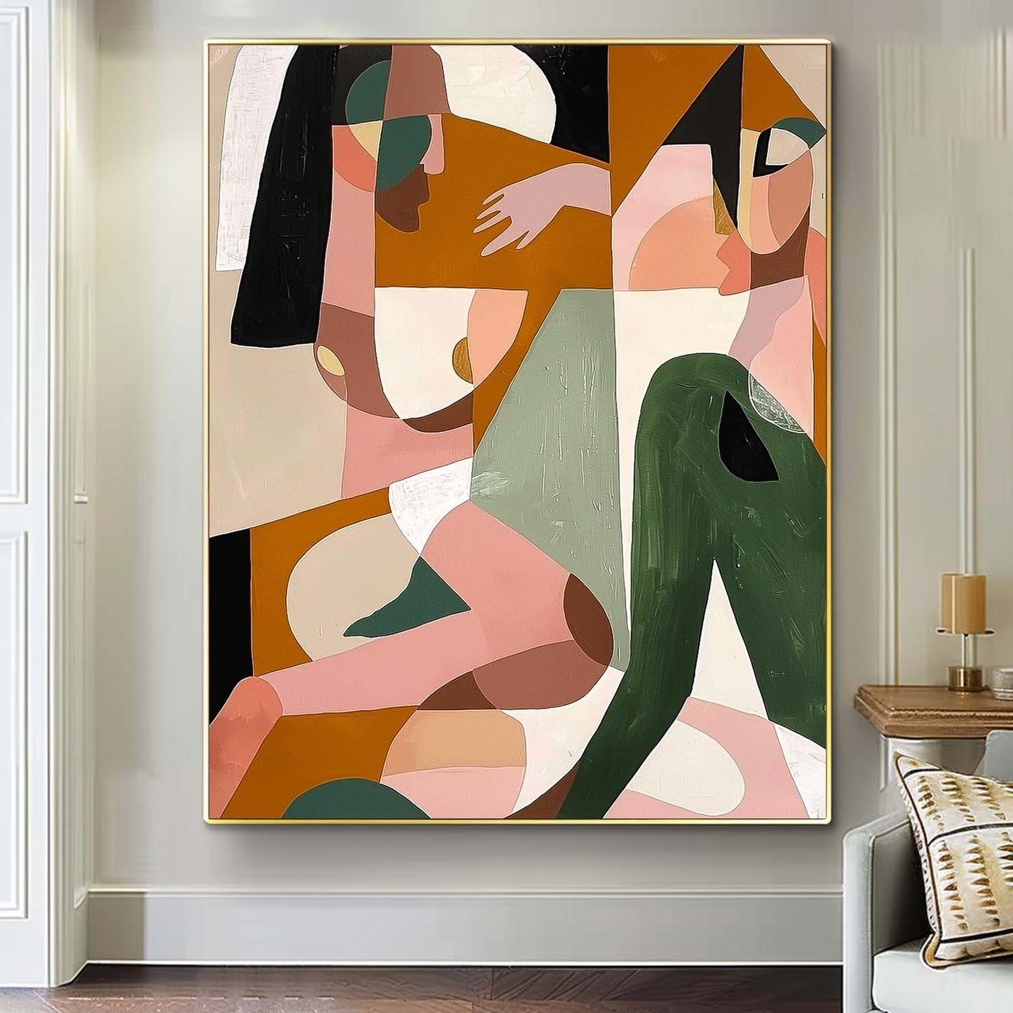 Colorful Abstract Oil Painting of Human Forms on Canvas