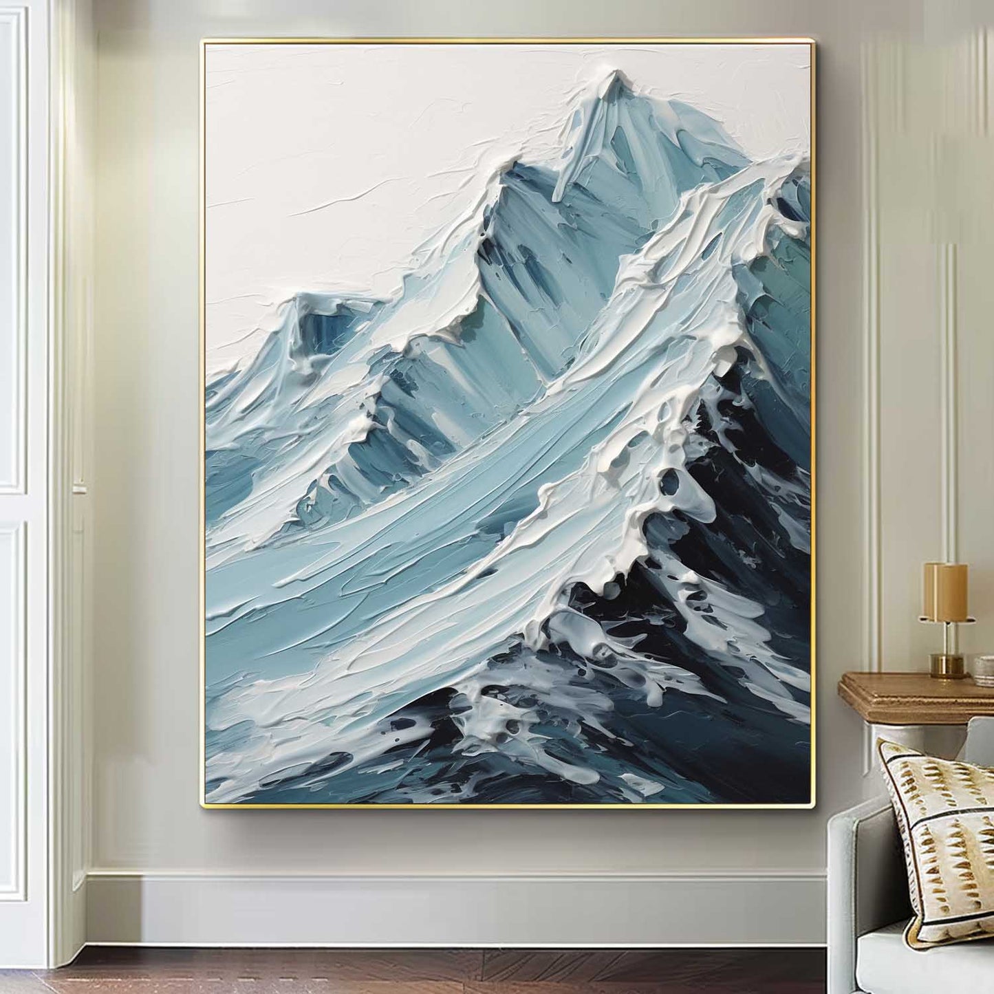 Majestic Mountain Waves Oil Painting for Coastal and Nature Enthusiasts