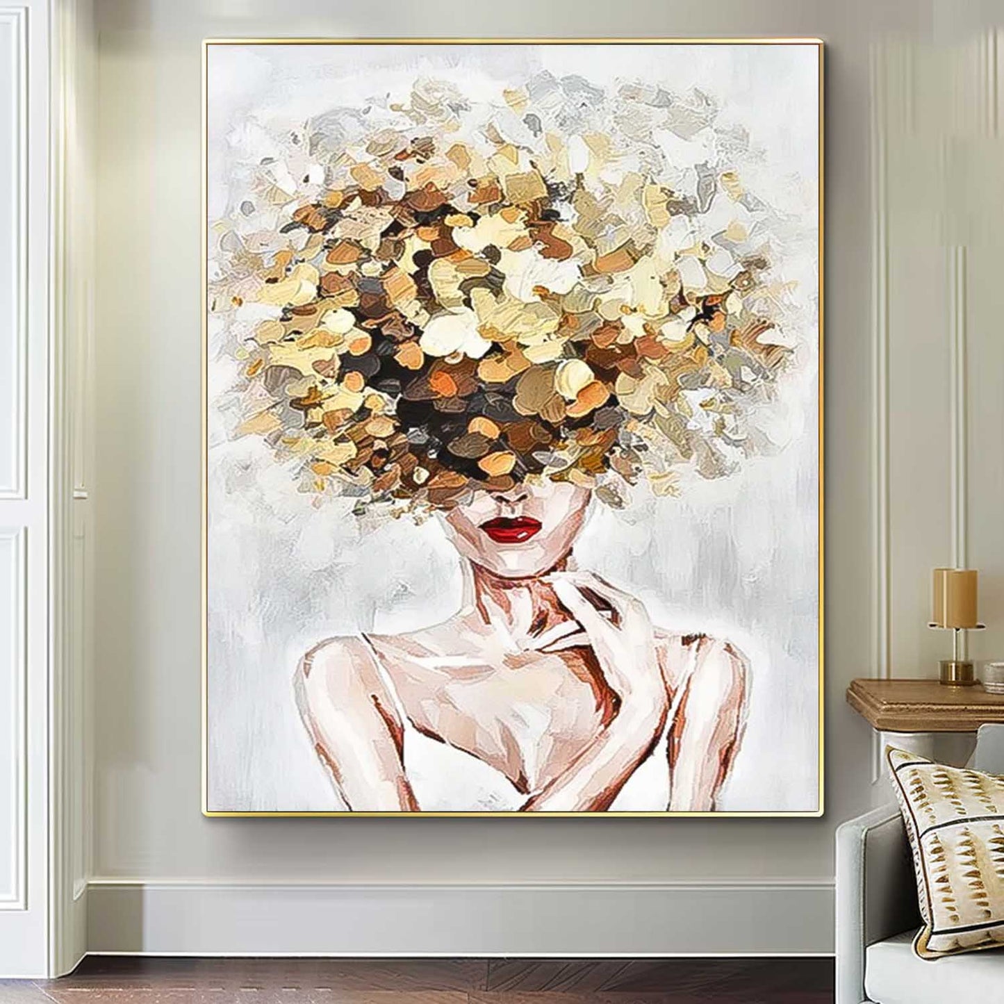Abstract Woman with Floral Hat Oil Painting for Stylish Home Decor