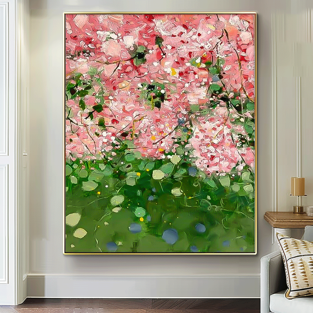 Vibrant Pink Floral Oil Painting for Home Décor and Art Lovers