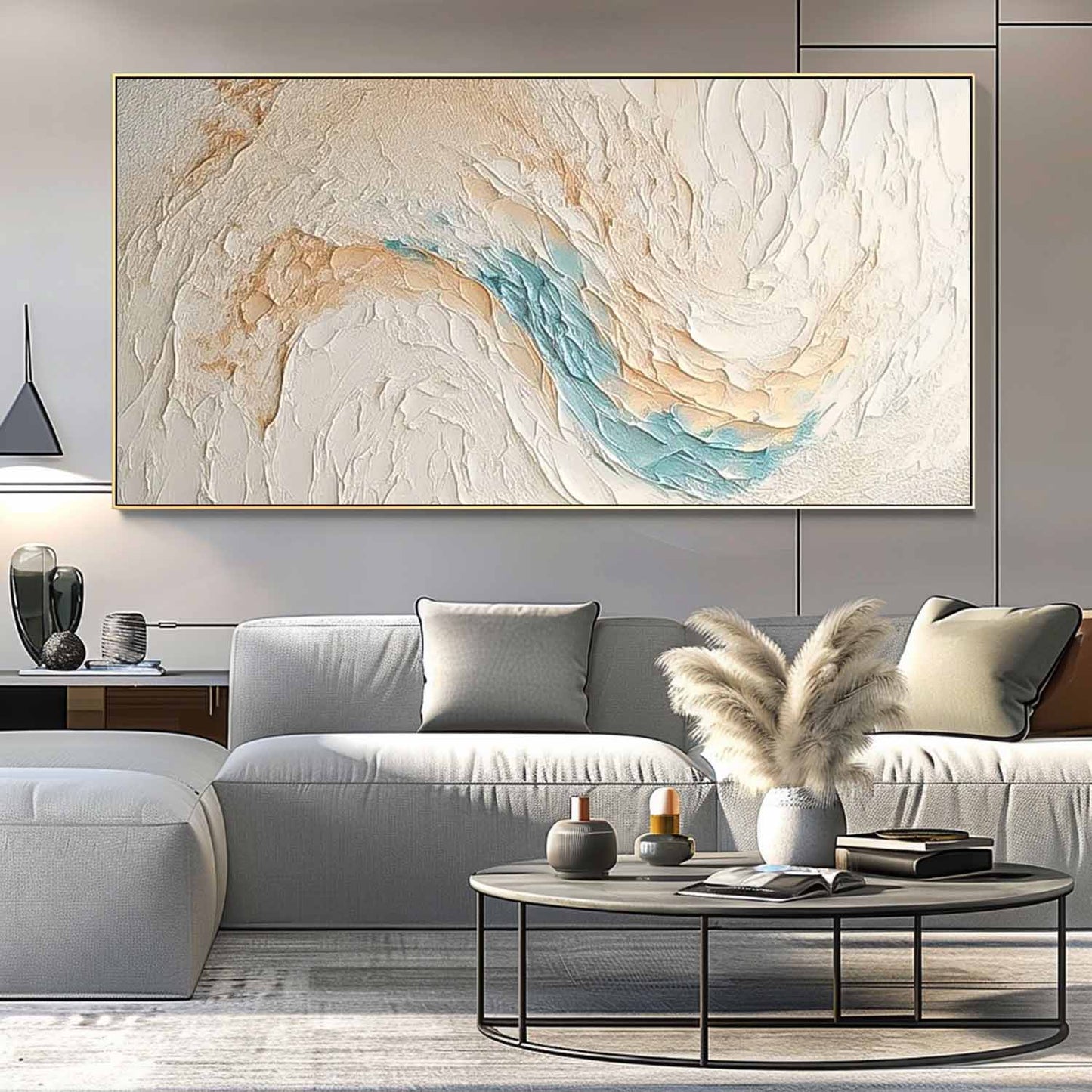 Coastal Serenity: Abstract Oil Painting of Beach Waves and Ocean Tones