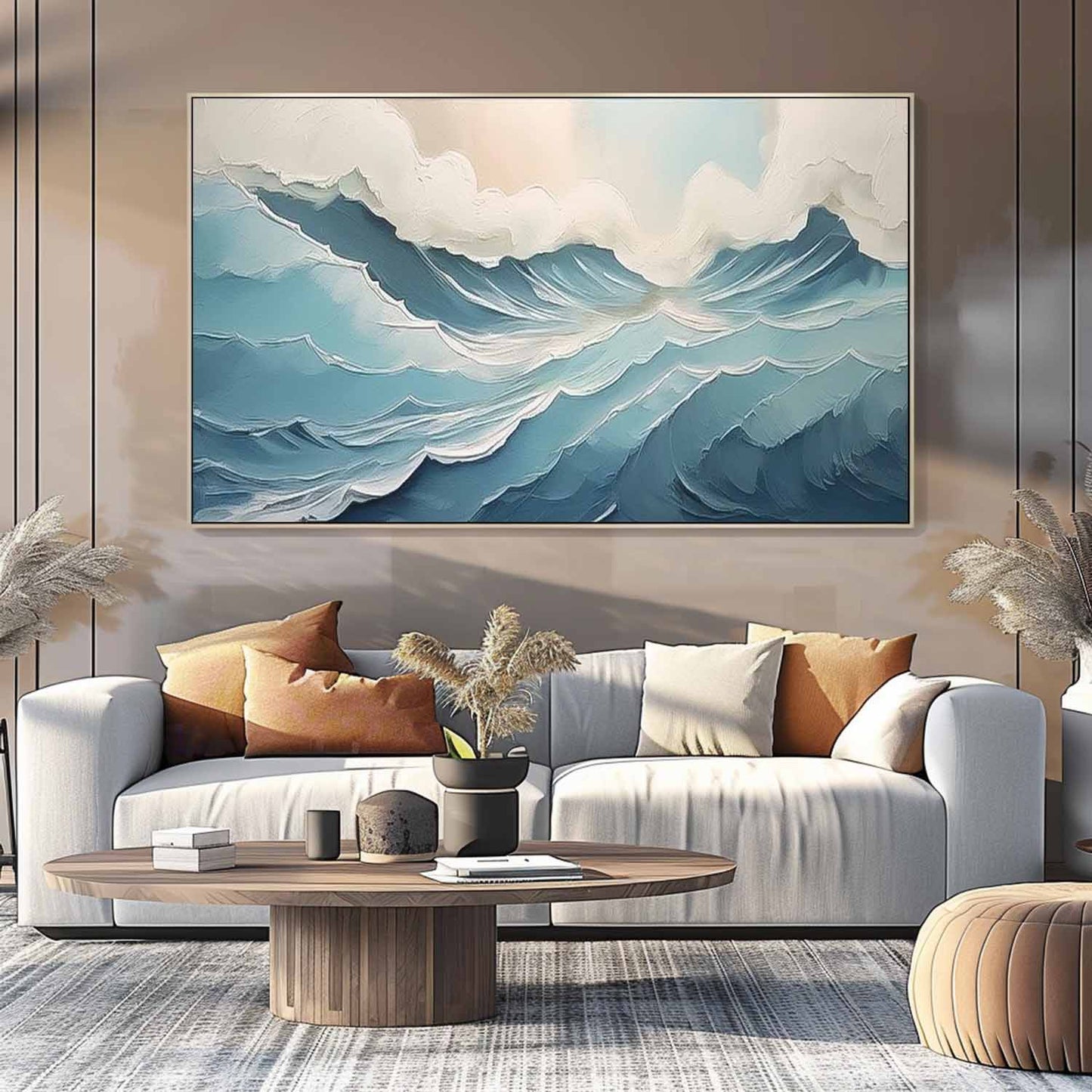 Serene Ocean Waves Oil Painting for Coastal Home Décor