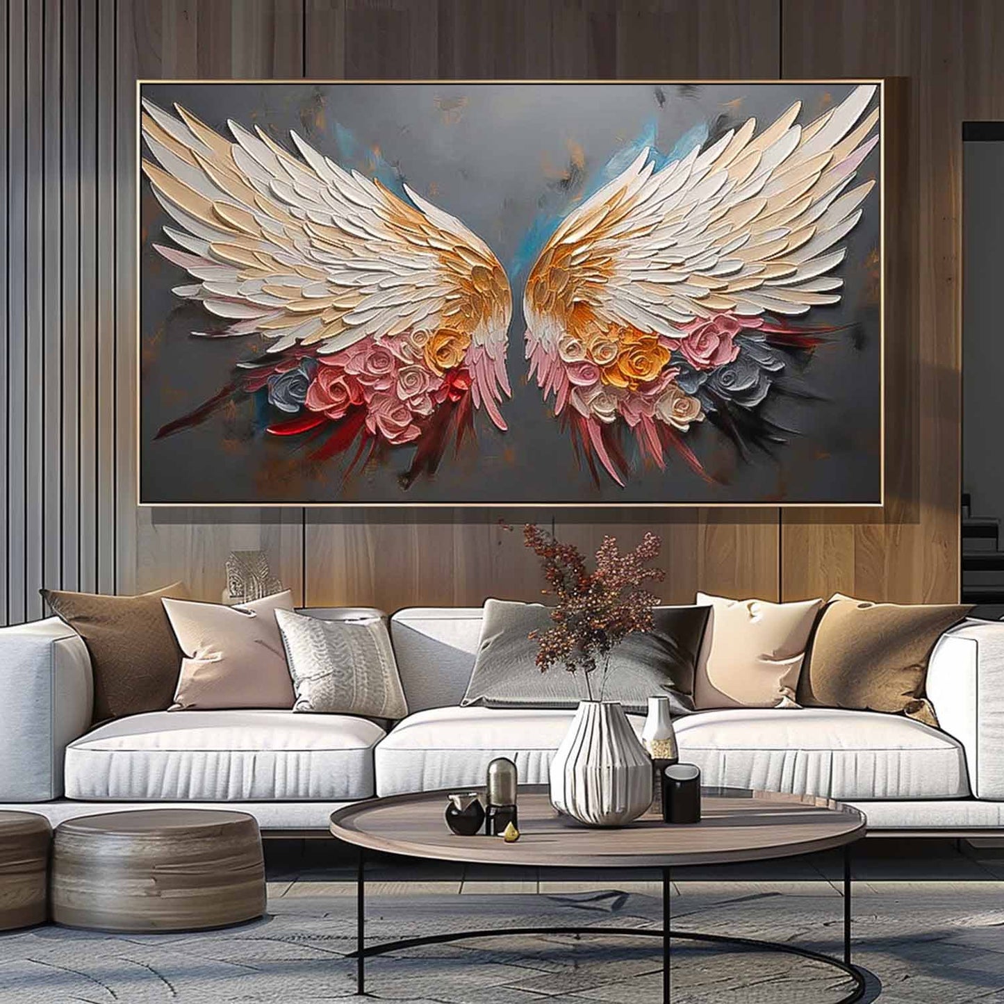 Elegant Floral Wing Canvas Art - Vibrant Oil Painting for Home Decor