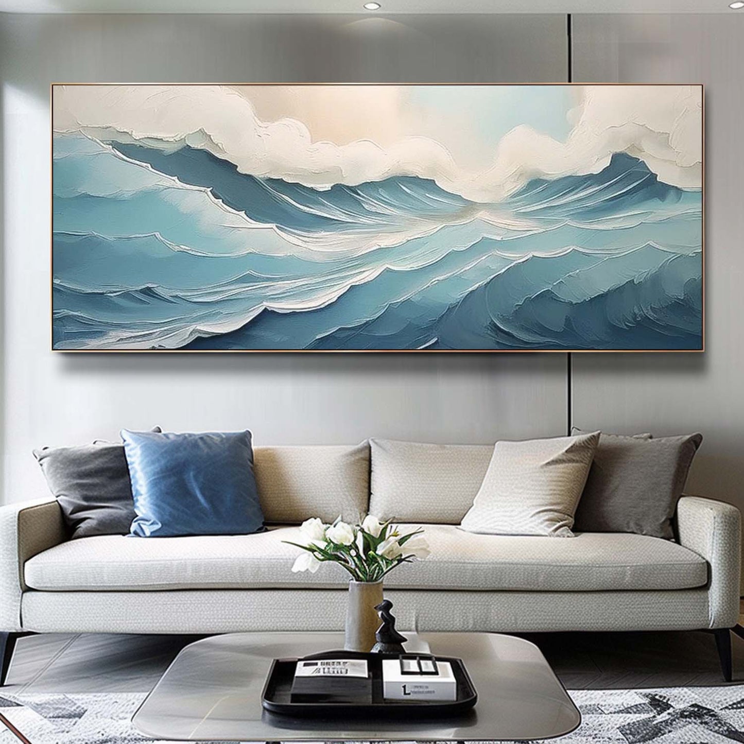 Serene Ocean Waves Oil Painting for Coastal Home Décor