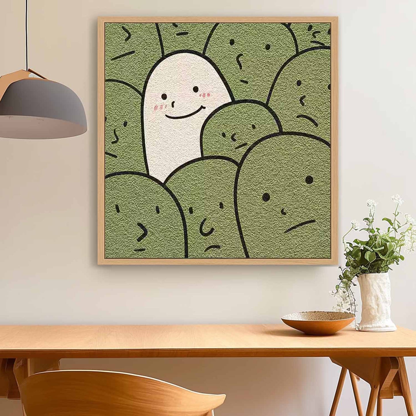 Unique Minimalist Oil Painting of Happy Character in a Crowd