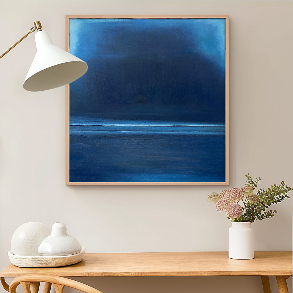 Serene Blue Abstract Oil Painting for Modern Minimalist Home Decor
