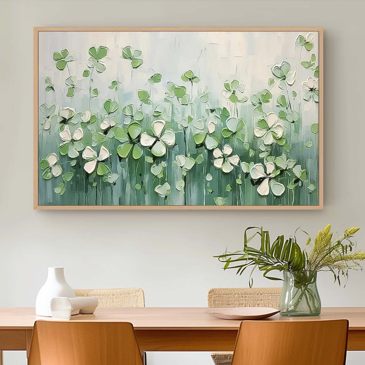 Delicate Green Flower Field Oil Painting for Home Decor