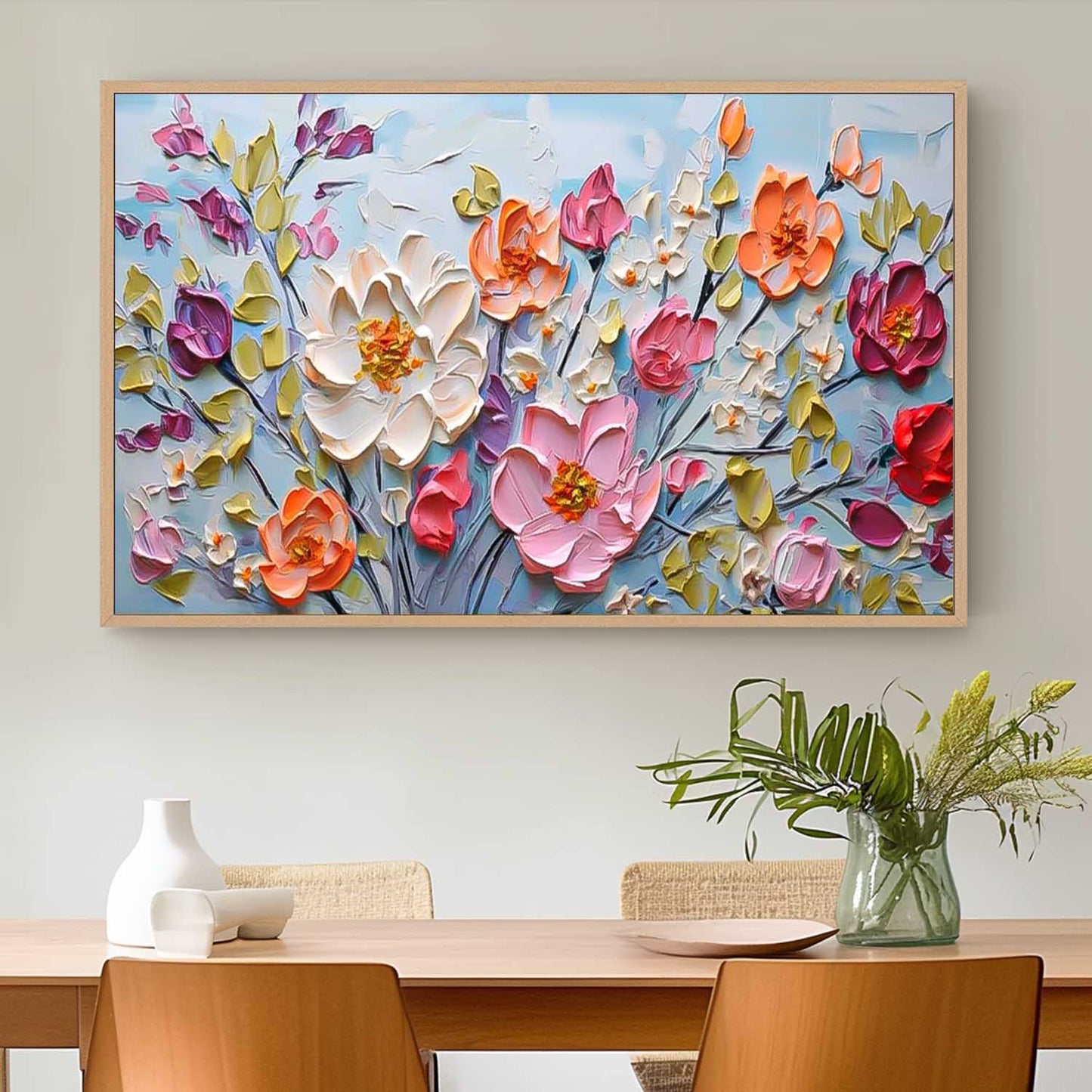 Vibrant Floral Oil Painting - Colorful Modern Canvas Art for Home Decor